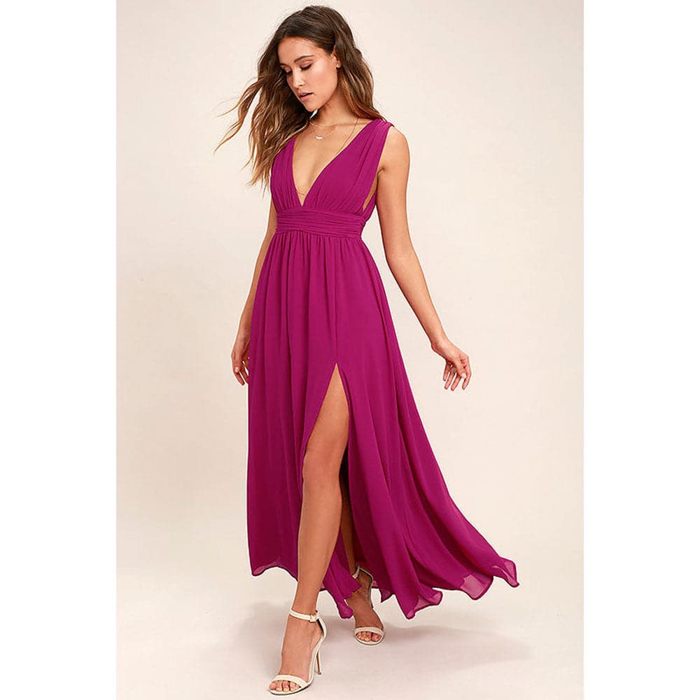 Solid Women Fall Sleeveless Deep VNeck Dresses