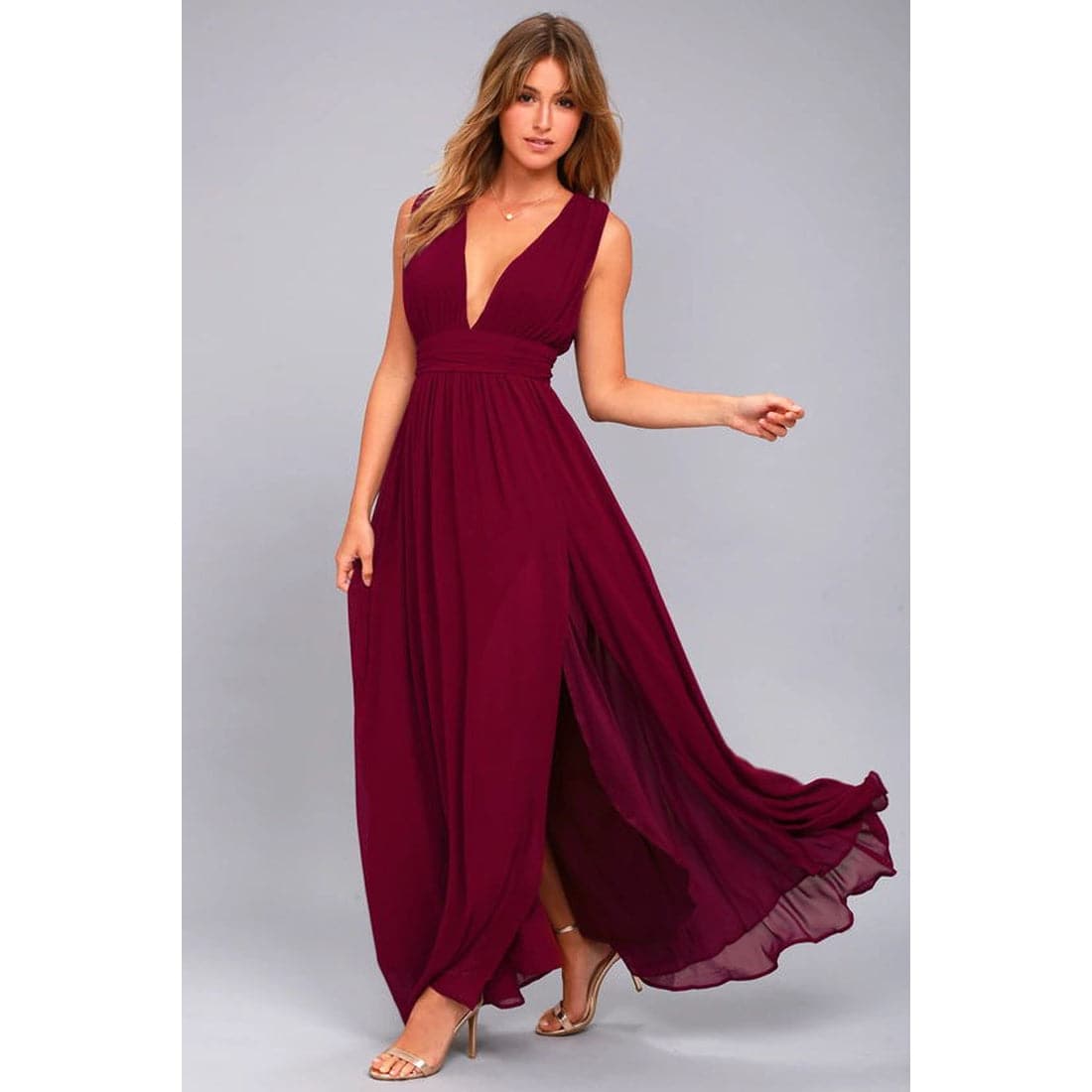 Solid Women Fall Sleeveless Deep VNeck Dresses