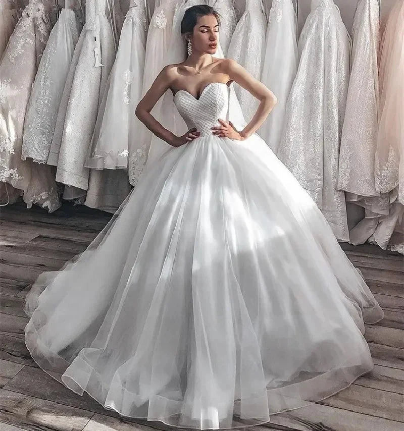 Sexy Sweetheart Tulle Wedding Dresses Sleeveless Backless A-Line Princess Wedding Gown With Lace Up Back vestido de noiva (ZD14127) - VelvetHem