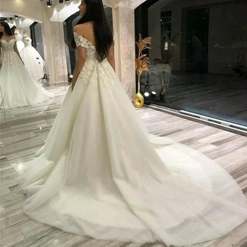 Sexy V Neck Lace Wedding Dress Off the Shoulder Lace Applique Vestidos De Noiva 2024 Bridal Gowns For Women robe de mariée (ZD14023)