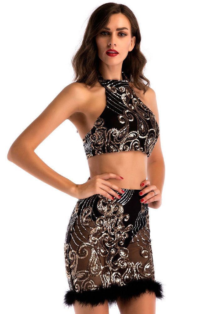 Sexy Halter Two Piece Party Homecoming Dress - Fashionpara