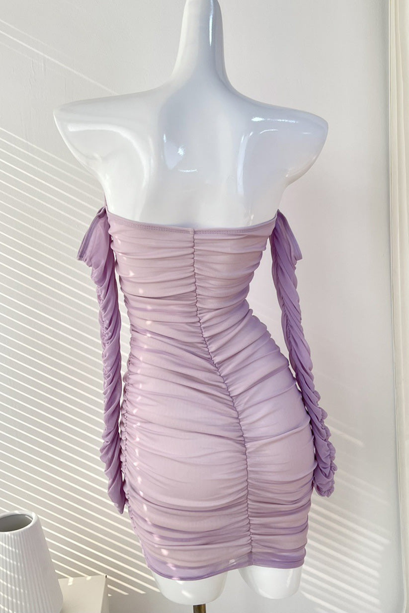 Sexy Mini Lilac Off Shoulder Party Homecoming Dress - Fashionpara