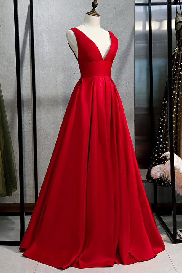 Sexy Plunging Red Backless Evening Prom Dresses - Fashionpara