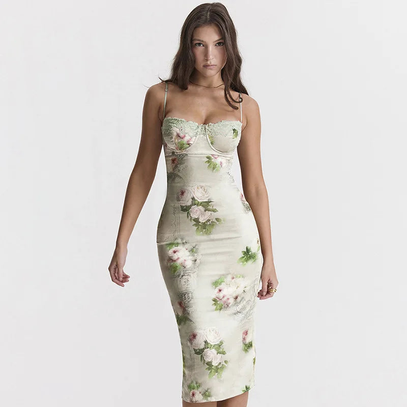 Lace Silk Strap Backless Floral Dress - View 4 | VelvetHem