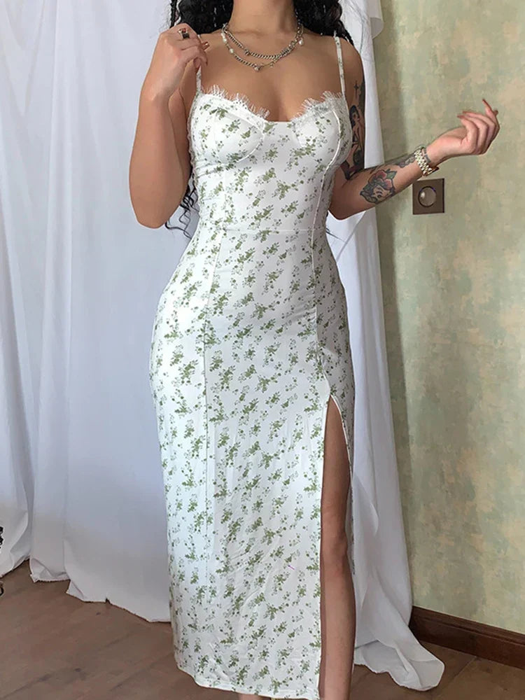 Slip Slit Midi Ruffle Floral Dress - View 6 | VelvetHem