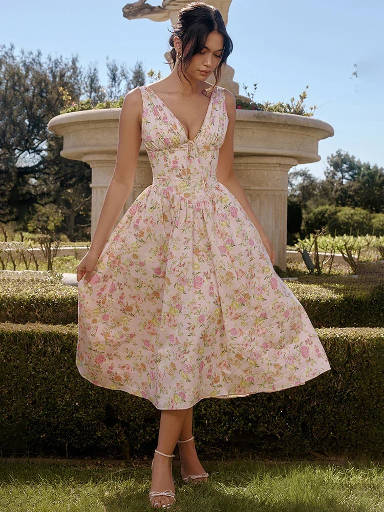 Waist Wrap Spaghetti A-Line Floral Dress - View 9 | VelvetHem