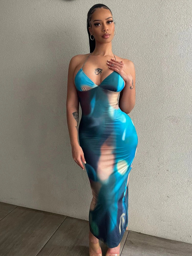 Tie Dye Backless Cross Midi Dress - View 6 | VelvetHem