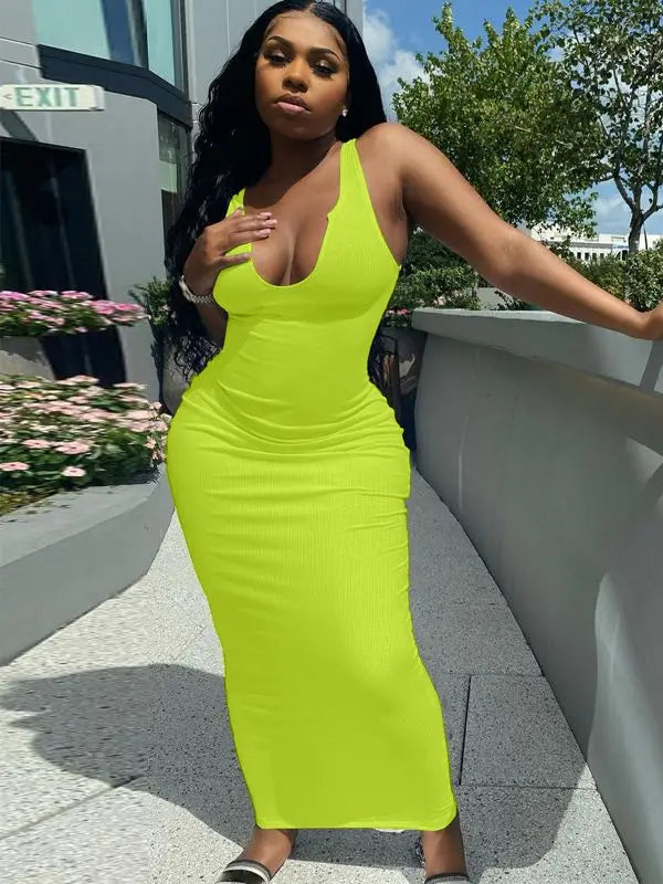 Ribbed Stripe Sleeveless V-neck Midi Dress - View 13 | VelvetHem