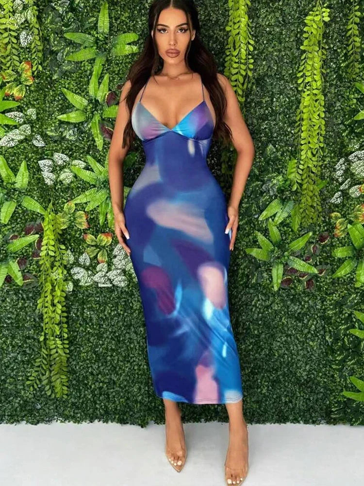 Tie Dye Backless Cross Midi Dress - View 3 | VelvetHem
