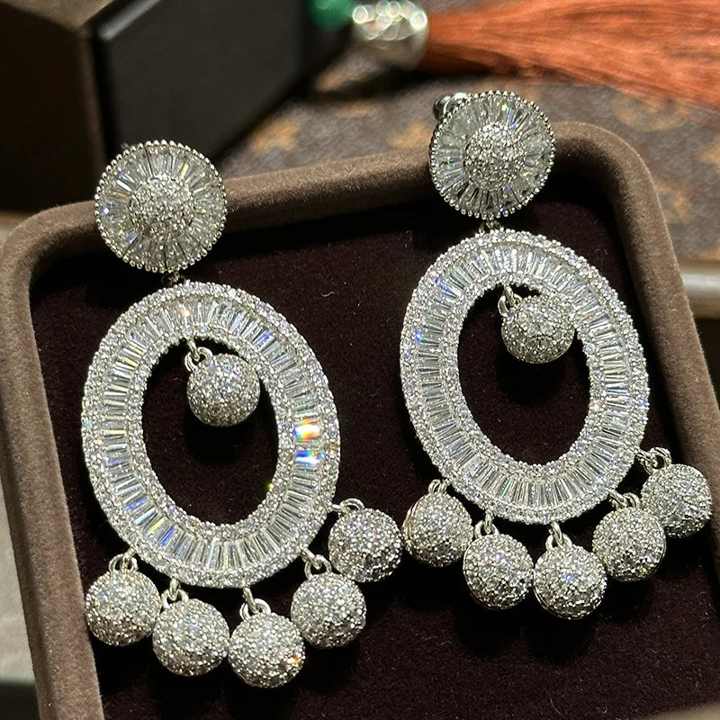 Big Large AAA Zircon Bridal Earrings CZ Cubic Zirconia Wedding Earring For Brides Accessories Women Birthday Gift Jewelry - FashionDia