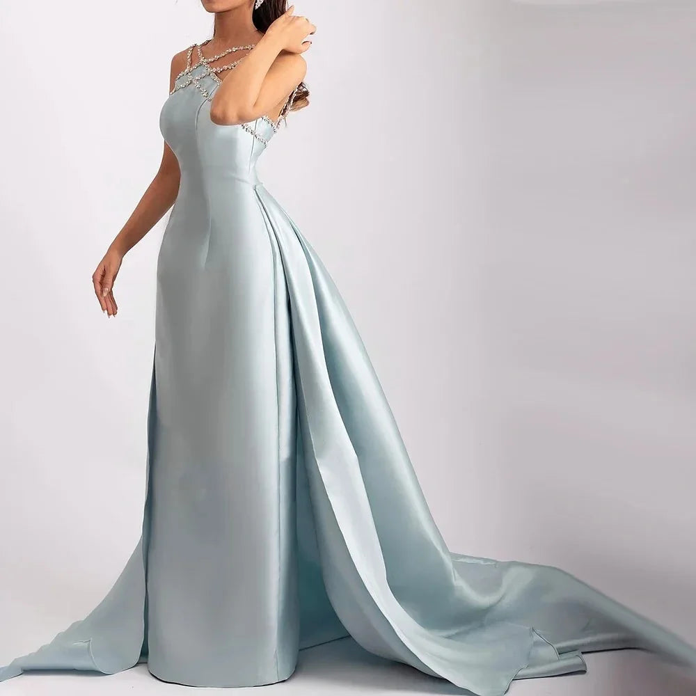 Crystal Satin Spaghetti Prom Dress - VelvetHem