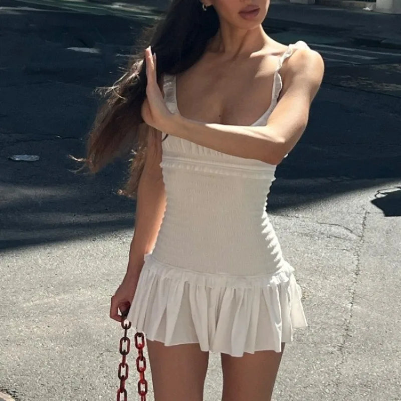 Pleated Solid Halter Backless Mini Dress - View 3 | VelvetHem