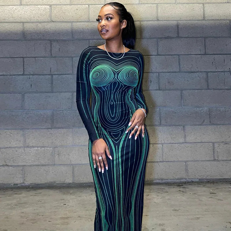 Striped See Through Bodycon Maxi Dress - View 4 | VelvetHem