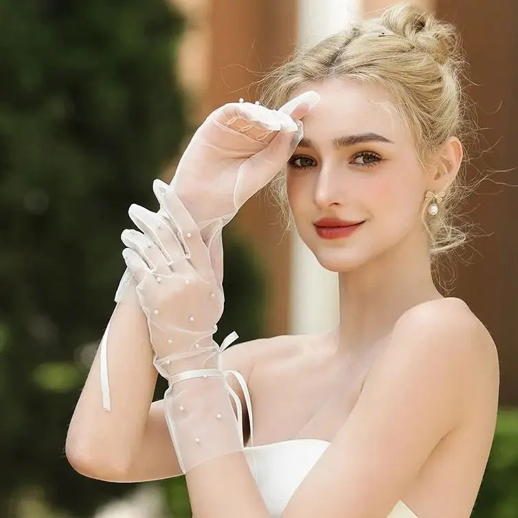 Short Bridal Gloves Pearl Wristband Wedding Glove For Women Girl Party Evening Dress Jewelry Bride Accessories a