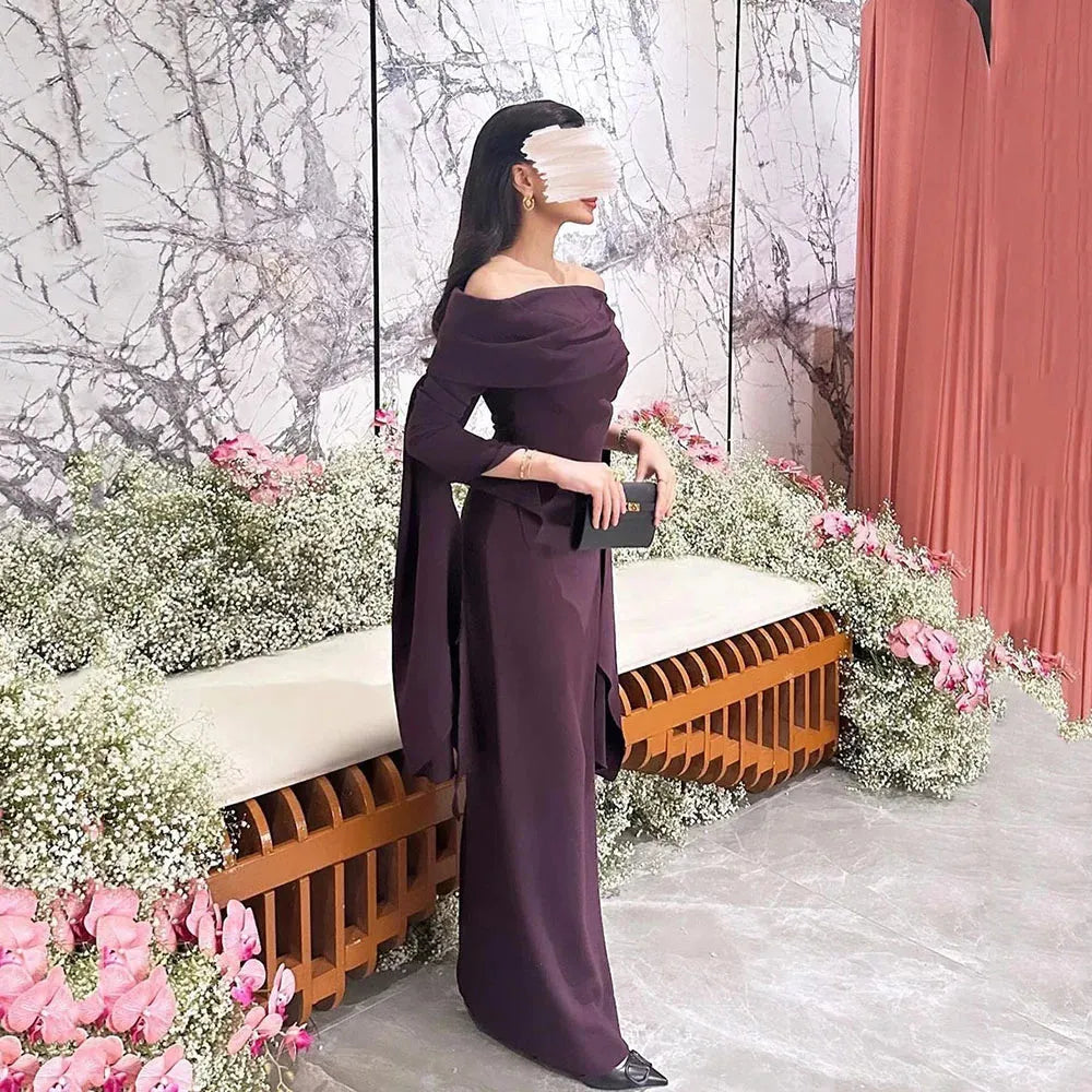 Purple Satin Long Mermaid Evening Dresses Off The Shoulder Pleats Dubai Arabic Women Prom Gowns Party Dress Vestidos Burgundy