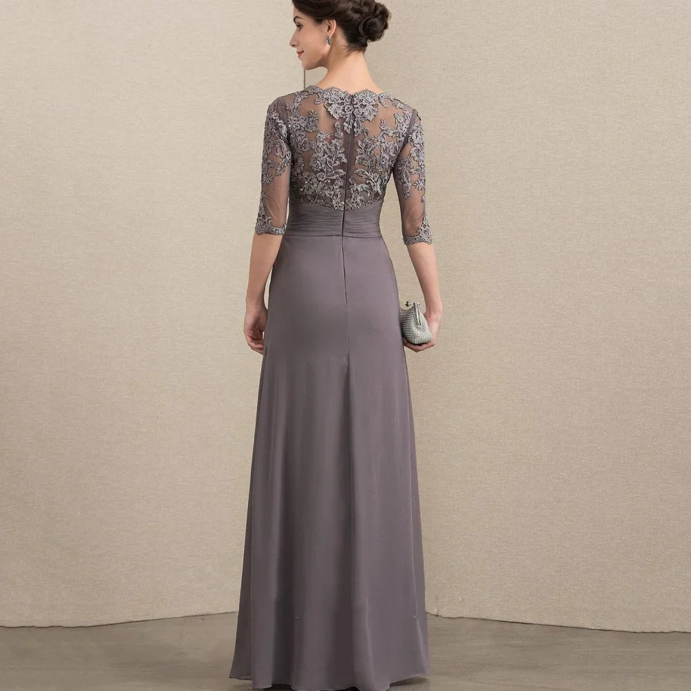 Customized Elegant Chiffon Bridal Dress A Line Lace Wedding Party Gowns Formal Occasion Zipper Mother Dresses For Bride