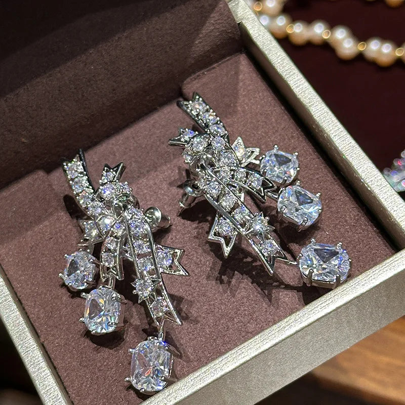 Silver Color Zircon Bridal Earrings CZ Cubic Zirconia Wedding Earring For Brides Bridesmaids Accessories Women Prom Jewelry - View 2 | FashionDia