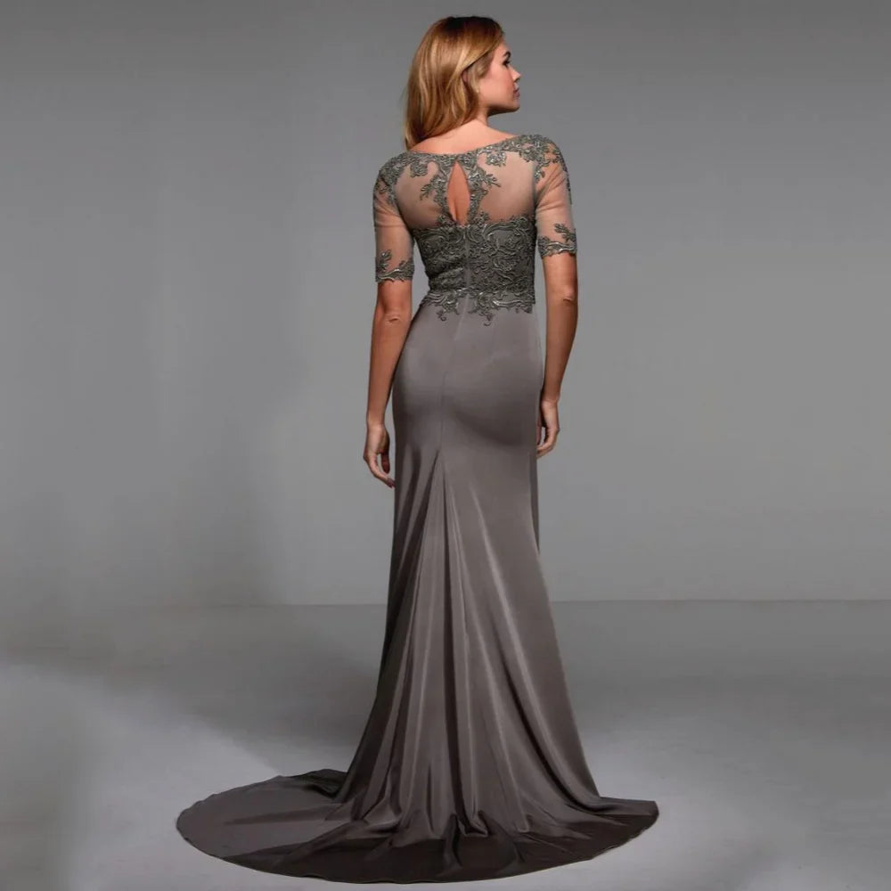 Customized Sheath Mother Dress Elegant Lace Applique Wedding Party Gowns For Bride Chiffon Formal Bridal Dresses