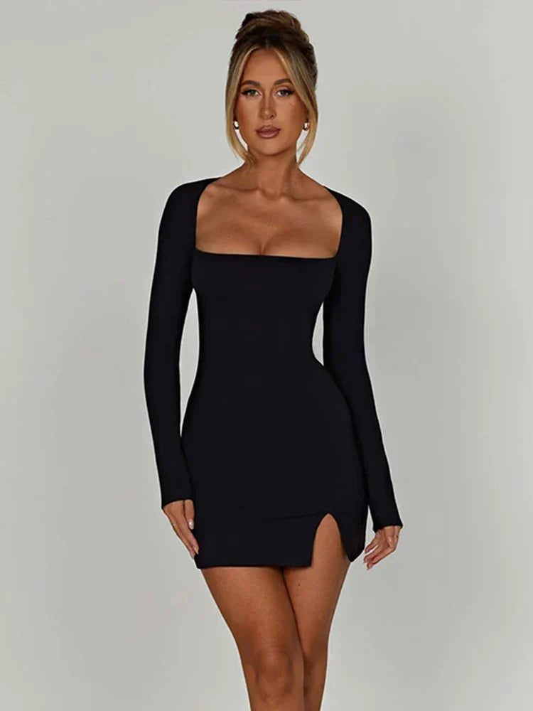 Lace Up Split Backless Long Sleeve Mini Dress - VelvetHem