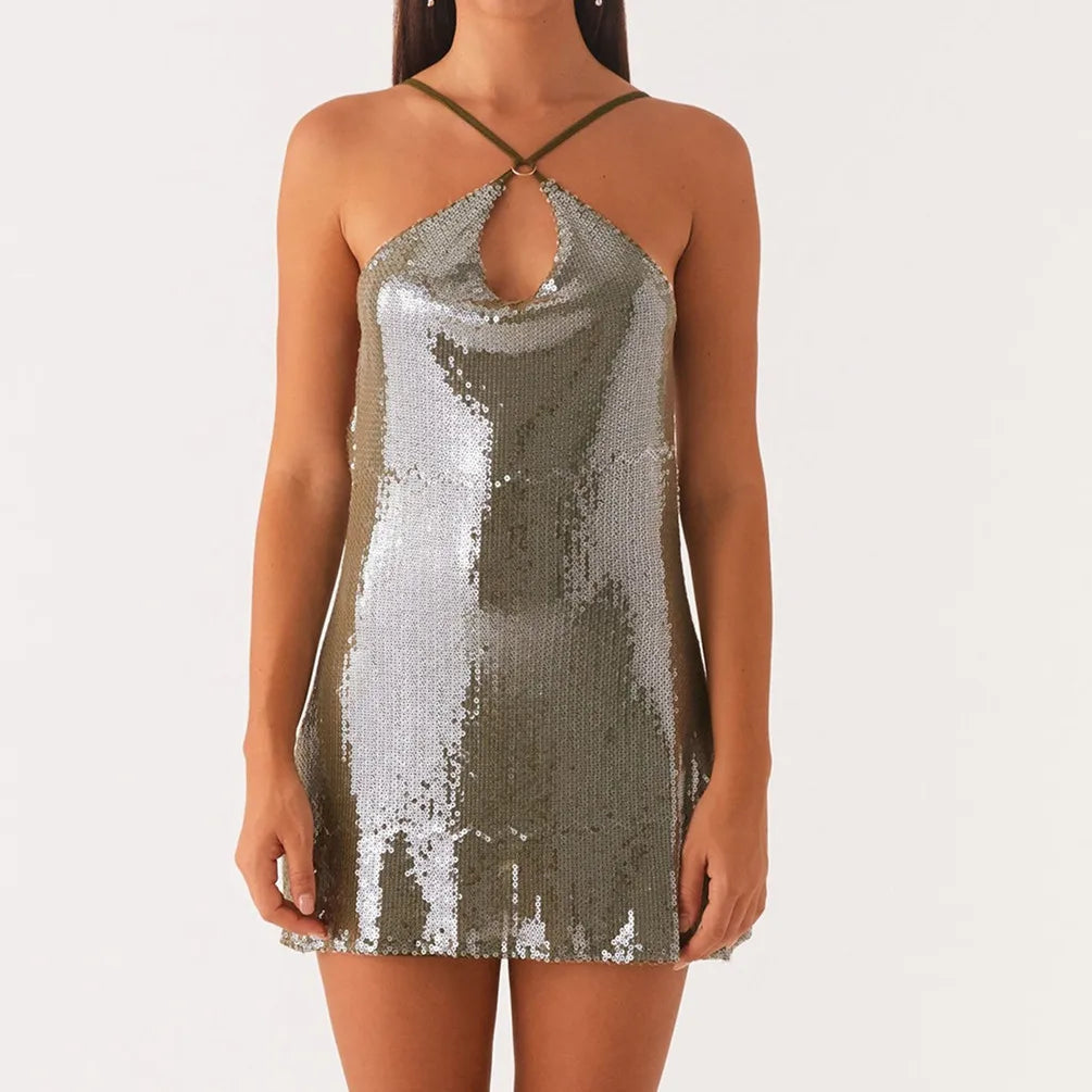 Sequin Criss Cross Glitter Mini Party Dress - View 6 | VelvetHem
