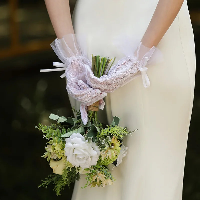 Short Bridal Gloves White Lace Wristband Wedding Glove For Women Girl Party Evening Dress Jewelry Bride Accessories