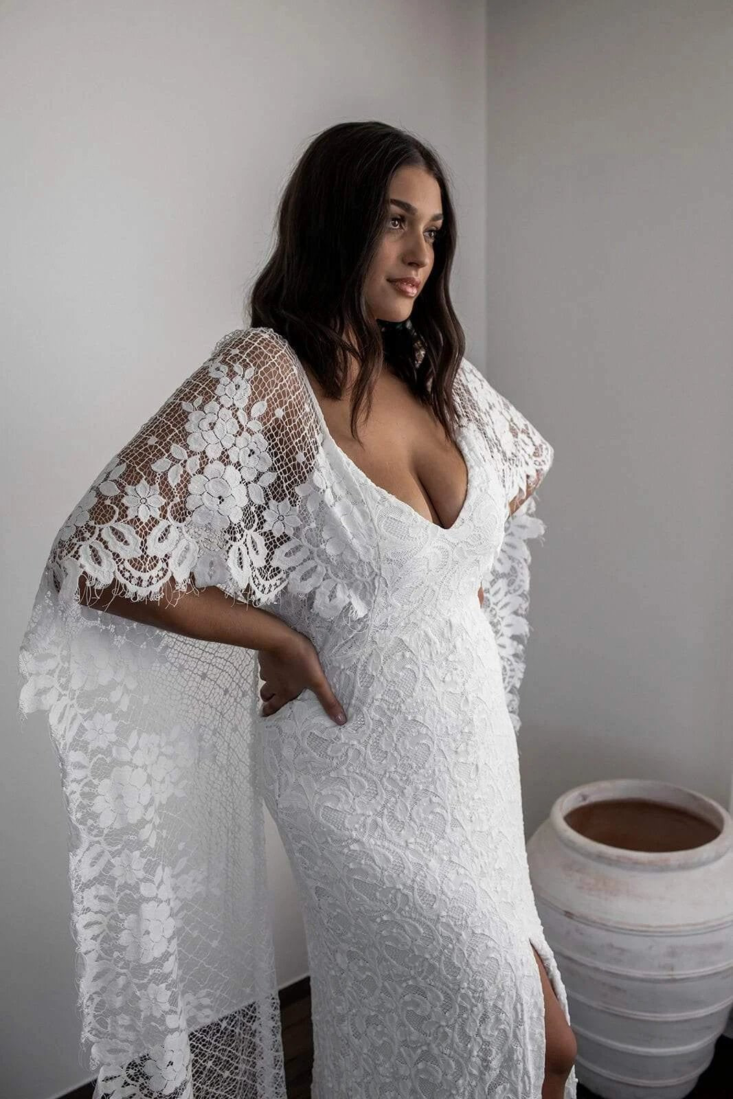 Sheath Scoop Backless Lace Wedding Dress with Split Wraps (ZD16047) - View 7 | VelvetHem