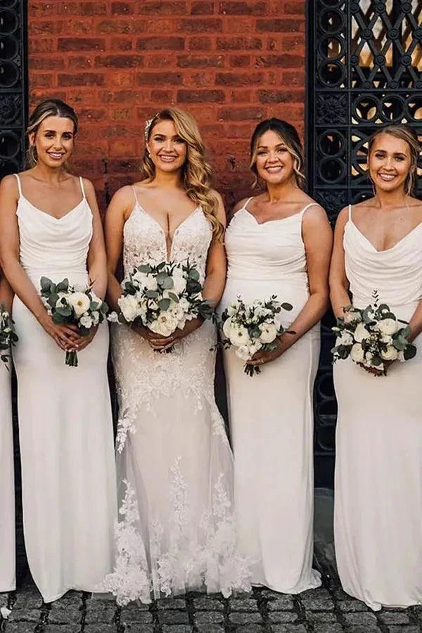 Sheath Spaghetti Strap Draped Long Bridesmaid Dress BD130 by pgmdress