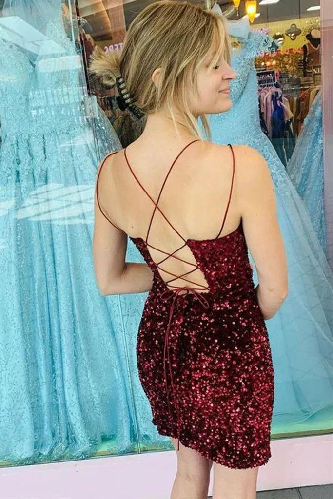 Short Backless Burgundy Formal Graduation Prom Dresses (ZD11687)