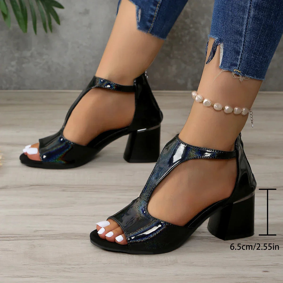 Peep Toe Chunky Dress Elegant Women Black New Luxury Trend Plus Size Shoes Low Heel Pumps - VelvetHem
