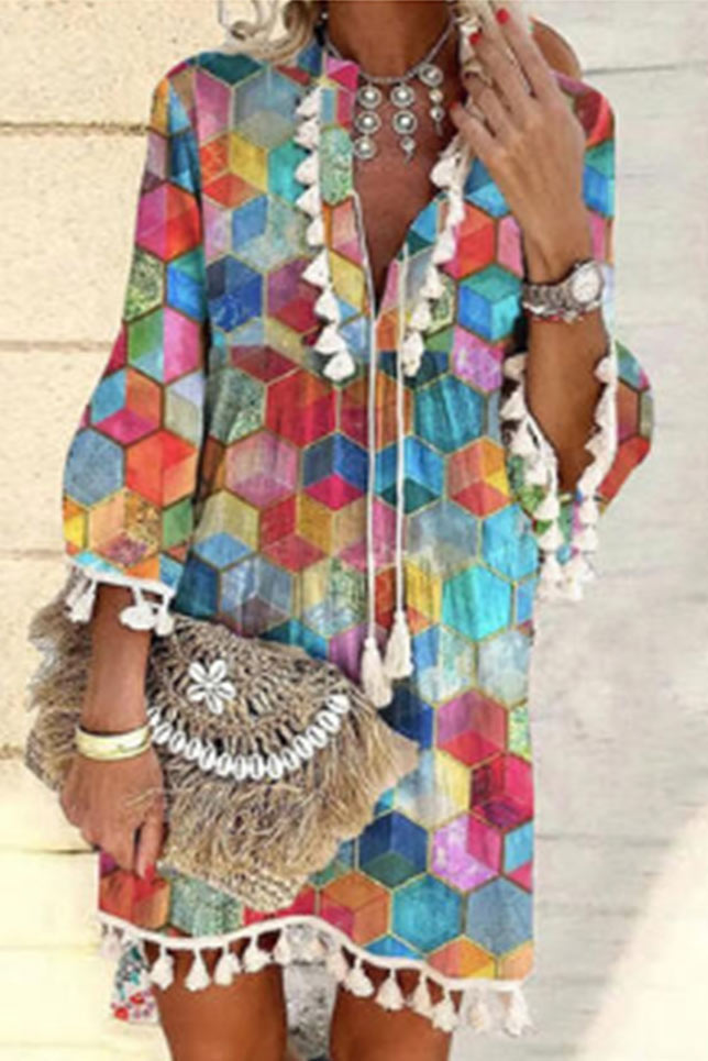 Chic Short Mini Color Block Dress - Fashionpara