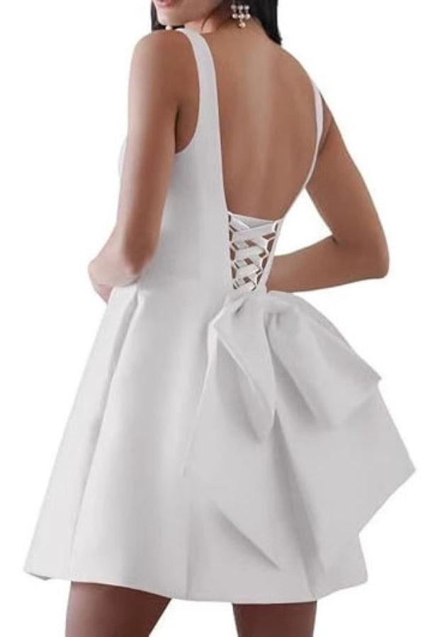 Short Mini White Backless Party Homecoming Dress - Fashionpara