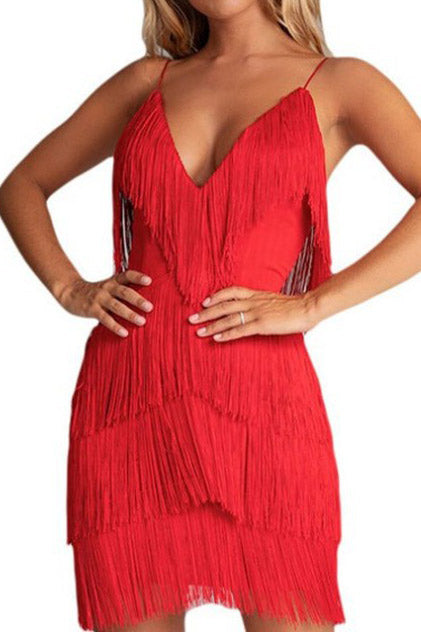 Short Mini White Tassel Spaghetti Straps Party Dress - Fashionpara