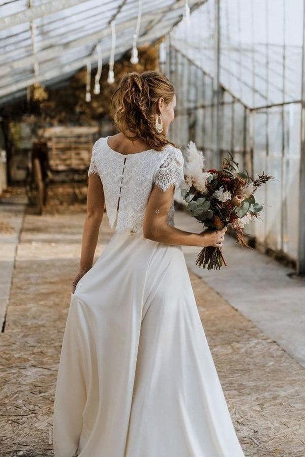 Short Sleeves Two-Piece Wedding Dresses with Lace Separates (ZD16202)