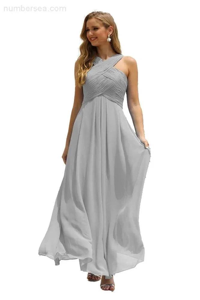 ZapDress Women Halter Chiffon Bridesmaid Dress A-line Long Formal Prom Gown (ZD17050)