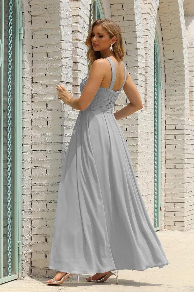 ZapDress Women Halter Chiffon Bridesmaid Dress A-line Long Formal Prom Gown (ZD17050)