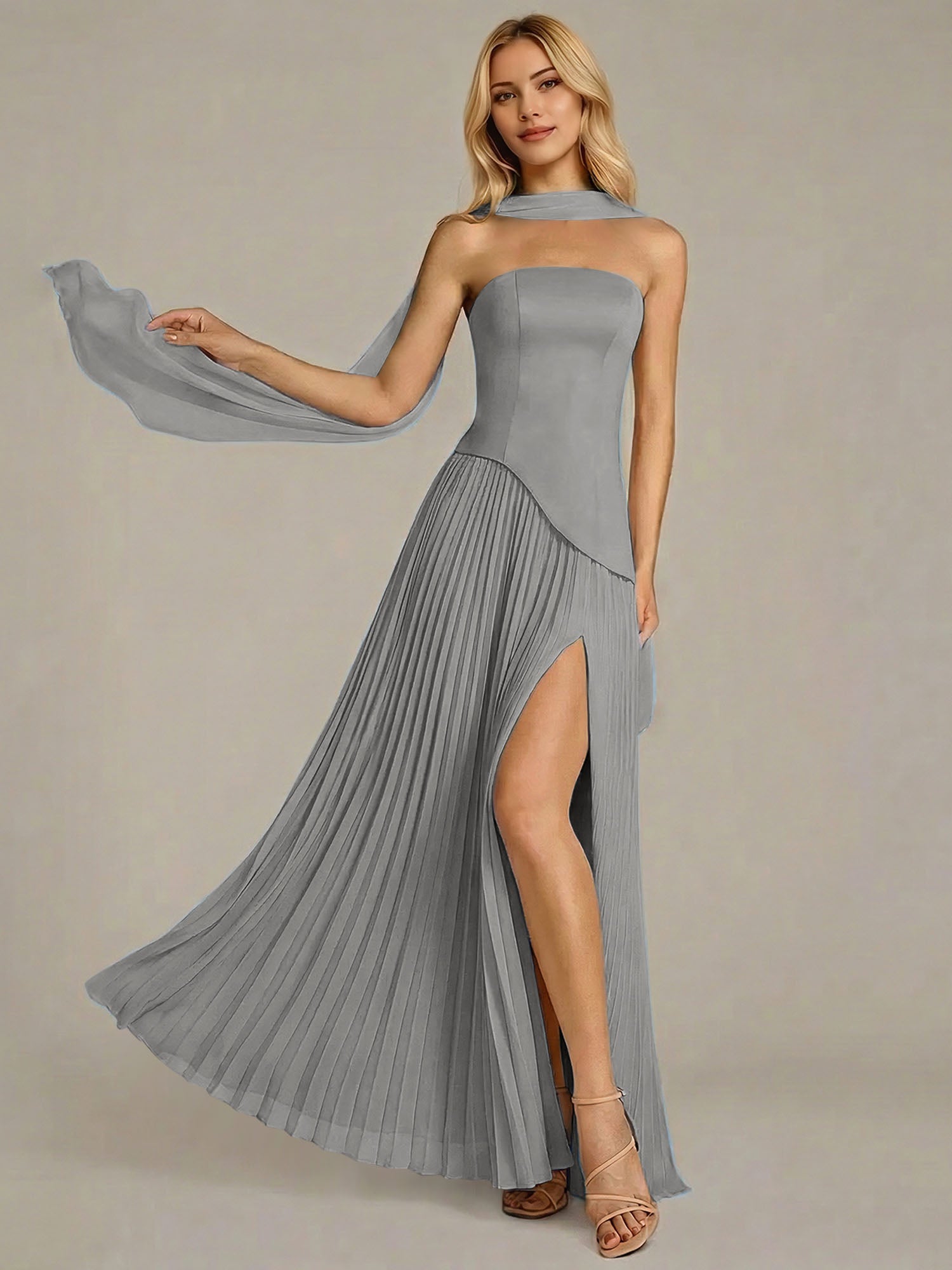 Navy A Line Satin Off The Shoulder Sleeveless Floor Length Dress