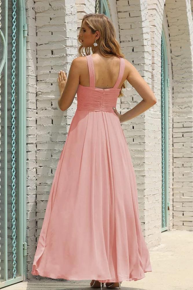 ZapDress Women Halter Chiffon Bridesmaid Dress A-line Long Formal Prom Gown (ZD17050)