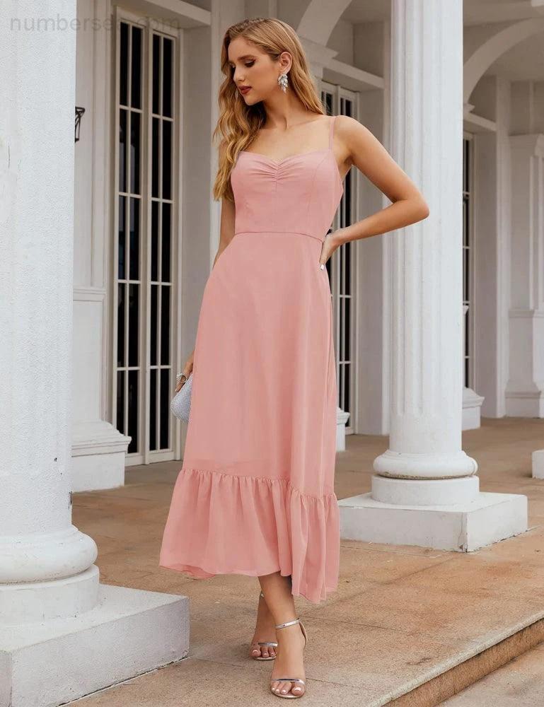 ZapDress Spaghetti Strap Chiffon Bridesmaid Dress Ankle Length Formal A Line Cocktail Party Homecoming Dress for Juniors (ZD16949)
