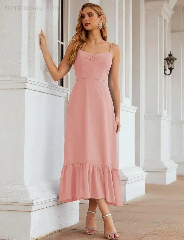 ZapDress Spaghetti Strap Chiffon Bridesmaid Dress Ankle Length Formal A Line Cocktail Party Homecoming Dress for Juniors (ZD16949)