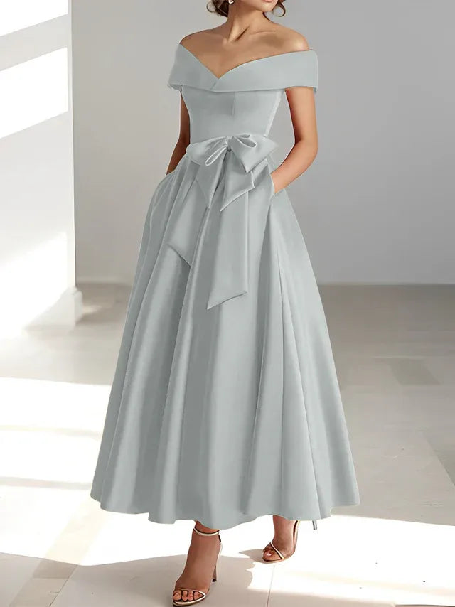 A-Line/Princess Off-the-Shoulder Sleeveless Ankle-Length Mother of the Bride Dresses with Pockets
