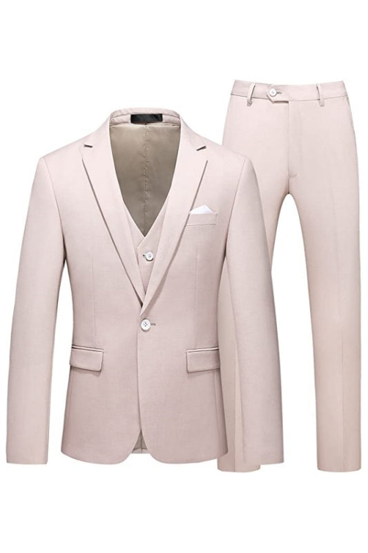 Simple Light Pink Notched Lapel 3 Piece Prom Suit