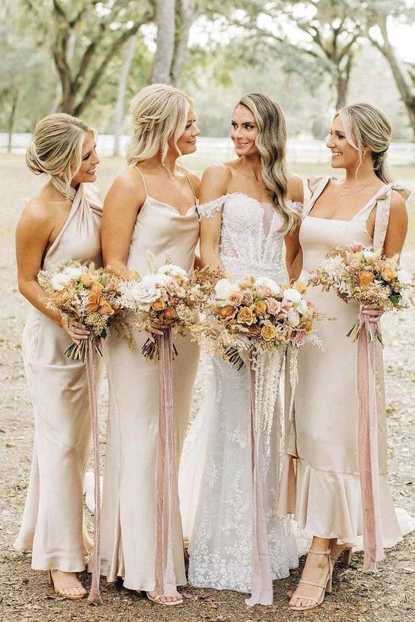 Simple Elegant Long Champagne Bridesmaid Dress (ZD12841) - VelvetHem