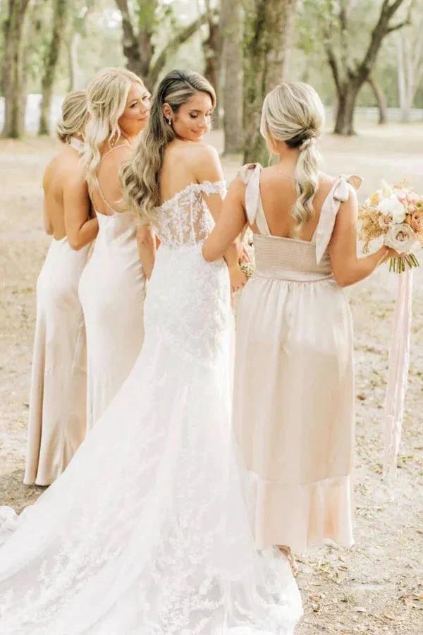 Simple Elegant Long Champagne Bridesmaid Dress (ZD12841)