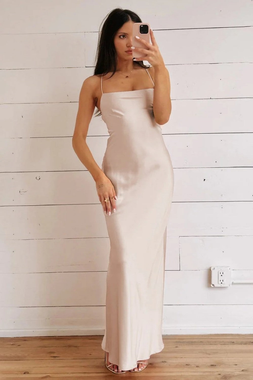 Simple Sheath Spaghetti Straps Yellow Long Prom Dress with Criss Cross Back