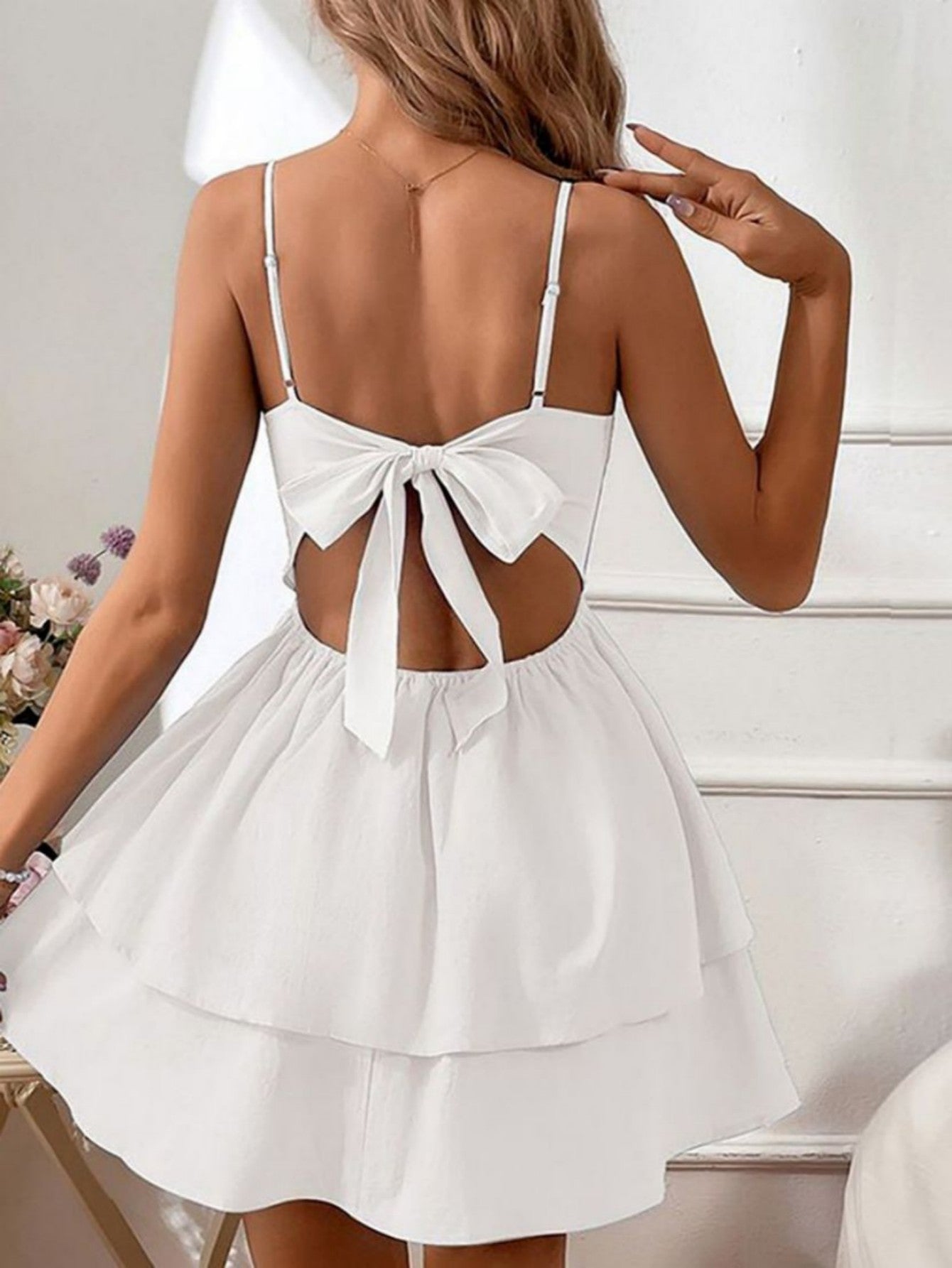 Blue Cotton Backless Sweet Short Graduation Dress - Fashionpara