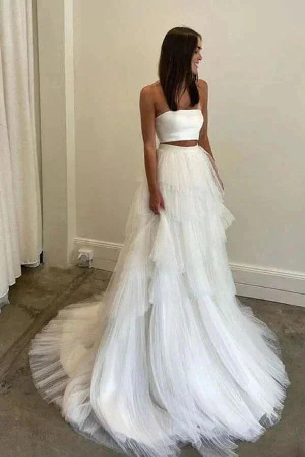 Simple Two Piece Wedding Dress Country Wedding Dress With Layered (ZD16110)
