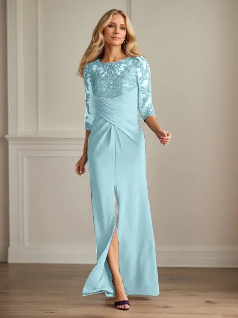 Plum Sheath Lace Stretch Crepe Mother of the Bride Dress