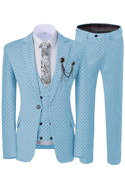 Sky Blue Notched Lapel 3 Piece Fashion Prom Suit