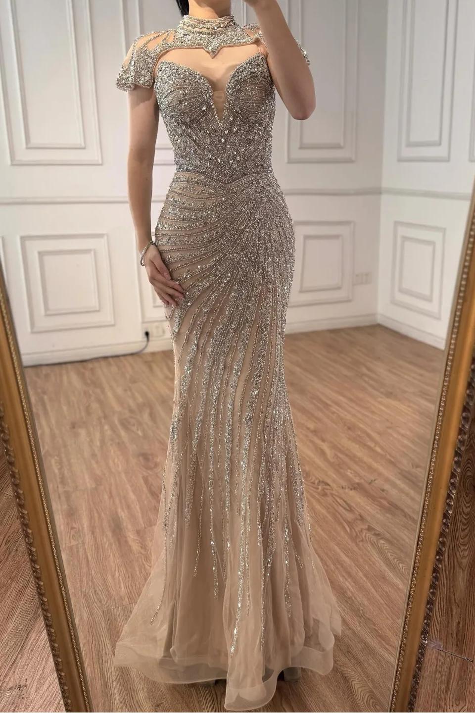 Sleeveless Long Mermaid Evening Formal Dress With Beading Vest