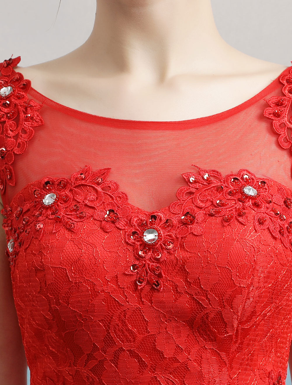 Sleeveless Ruby Jewel Tulle Lace Ball Gown Wedding Dresses Long